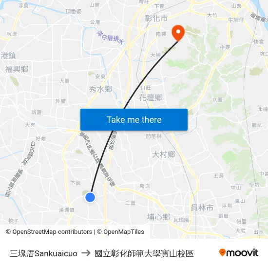 三塊厝Sankuaicuo to 國立彰化師範大學寶山校區 map