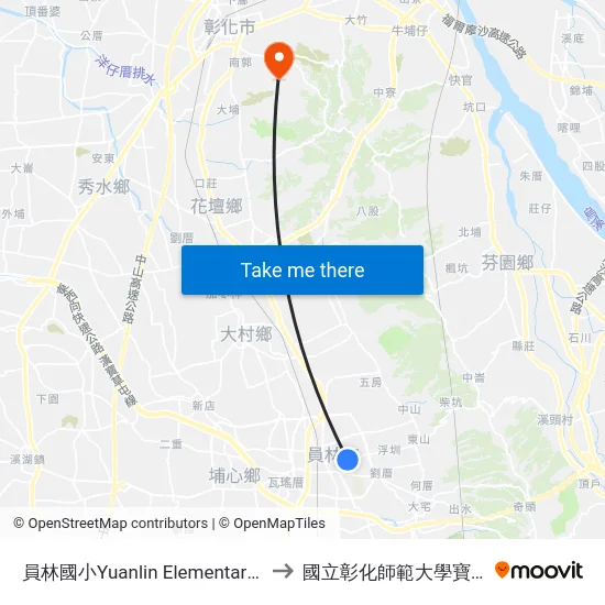 員林國小Yuanlin Elementary School to 國立彰化師範大學寶山校區 map