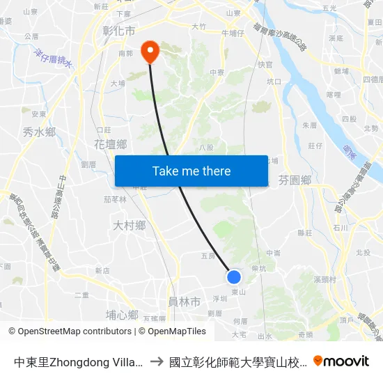 中東里Zhongdong Village to 國立彰化師範大學寶山校區 map
