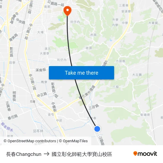 長春Changchun to 國立彰化師範大學寶山校區 map