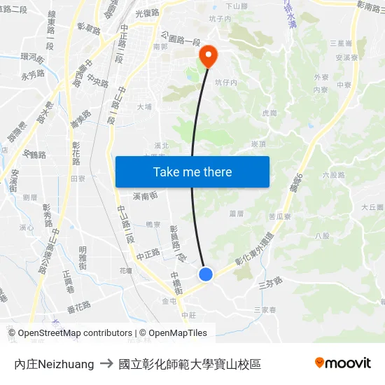 內庄Neizhuang to 國立彰化師範大學寶山校區 map
