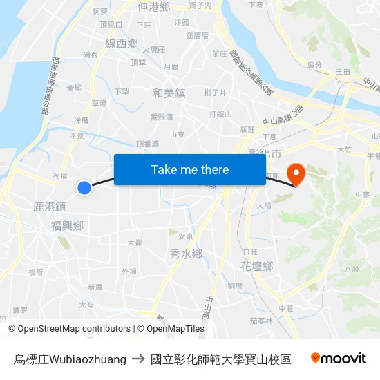 烏標庄Wubiaozhuang to 國立彰化師範大學寶山校區 map