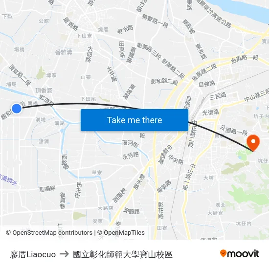 廖厝Liaocuo to 國立彰化師範大學寶山校區 map