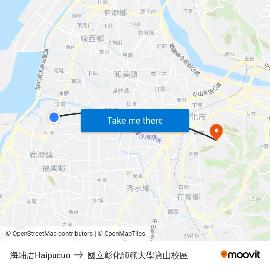 海埔厝Haipucuo to 國立彰化師範大學寶山校區 map