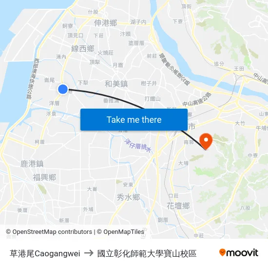 草港尾Caogangwei to 國立彰化師範大學寶山校區 map