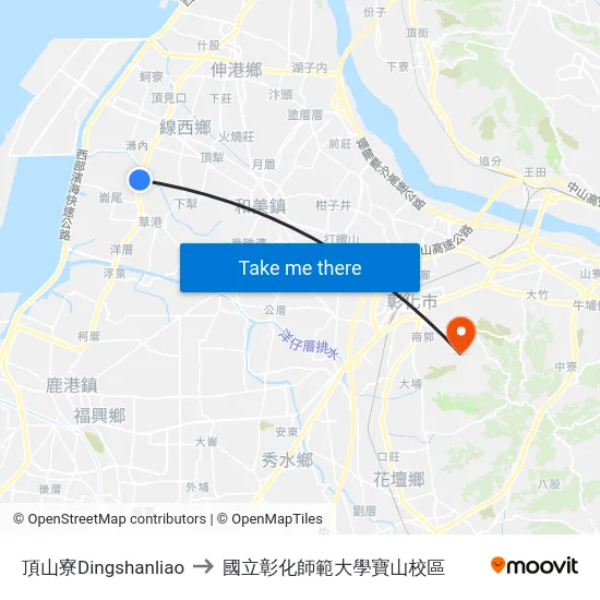 頂山寮Dingshanliao to 國立彰化師範大學寶山校區 map
