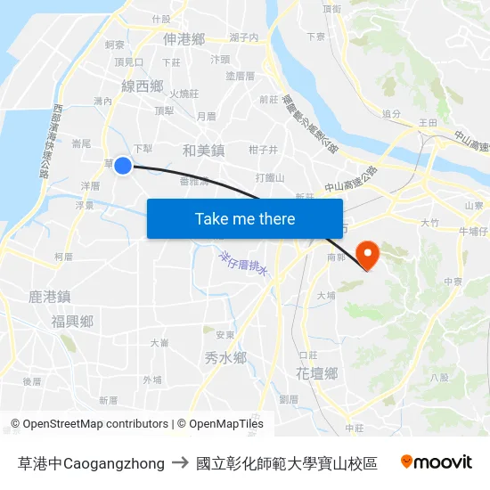 草港中Caogangzhong to 國立彰化師範大學寶山校區 map