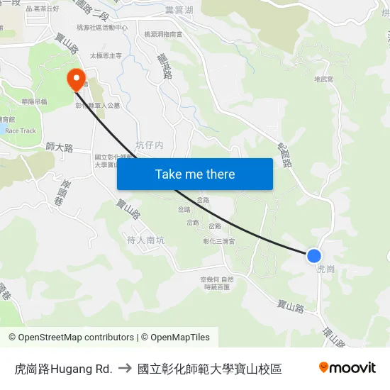 虎崗路Hugang Rd. to 國立彰化師範大學寶山校區 map