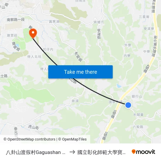 八卦山渡假村Gaguashan Resort to 國立彰化師範大學寶山校區 map