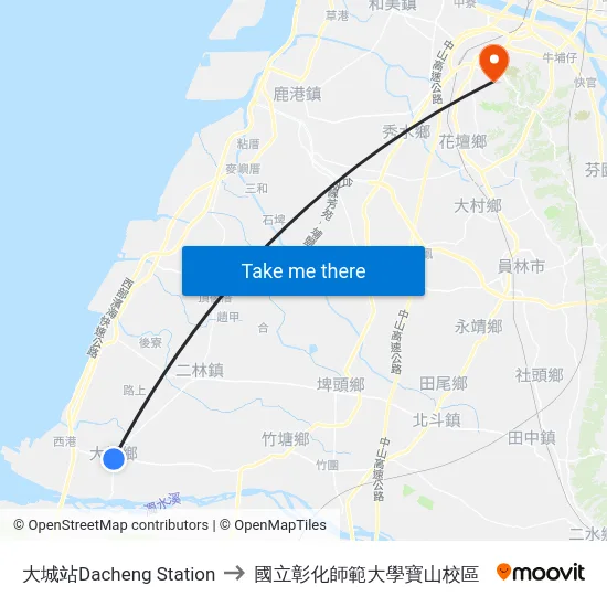 大城站Dacheng Station to 國立彰化師範大學寶山校區 map