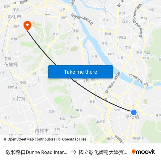 敦和路口Dunhe Road Intersection to 國立彰化師範大學寶山校區 map