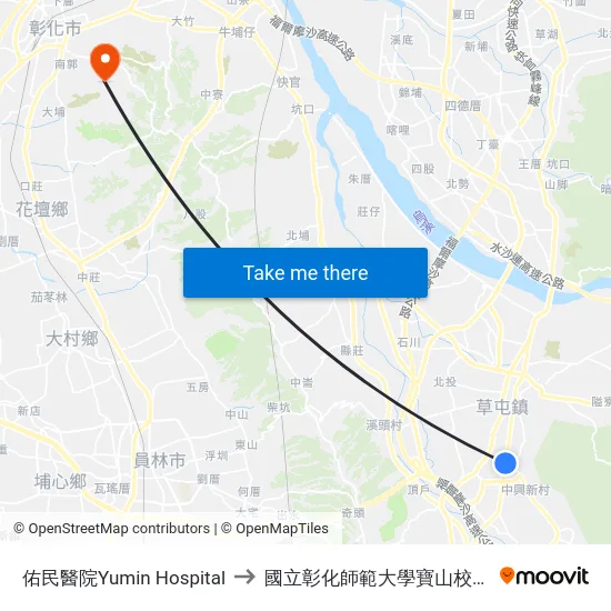 佑民醫院Yumin Hospital to 國立彰化師範大學寶山校區 map