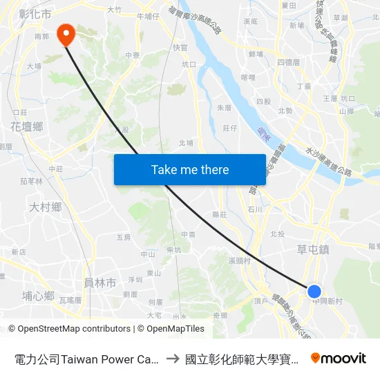 電力公司Taiwan Power Campany to 國立彰化師範大學寶山校區 map