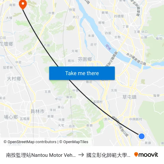 南投監理站Nantou Motor Vehicles Station to 國立彰化師範大學寶山校區 map