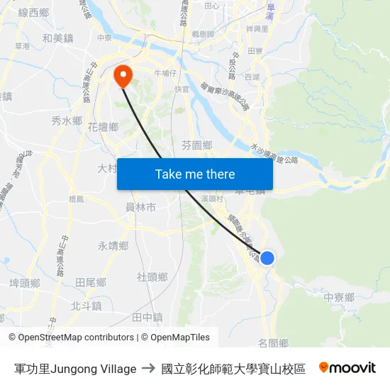 軍功里Jungong Village to 國立彰化師範大學寶山校區 map