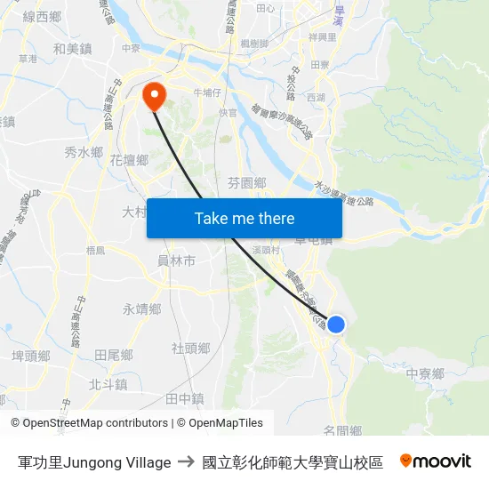 軍功里Jungong Village to 國立彰化師範大學寶山校區 map