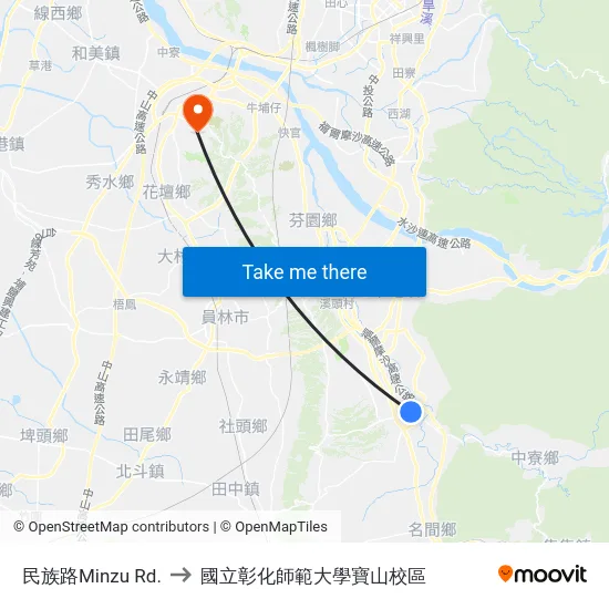 民族路Minzu Rd. to 國立彰化師範大學寶山校區 map