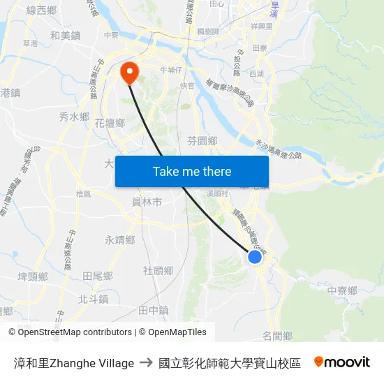 漳和里Zhanghe Village to 國立彰化師範大學寶山校區 map