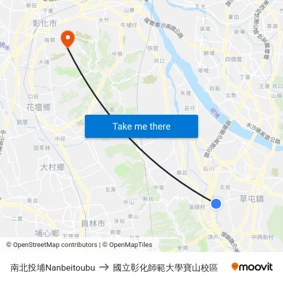 南北投埔Nanbeitoubu to 國立彰化師範大學寶山校區 map