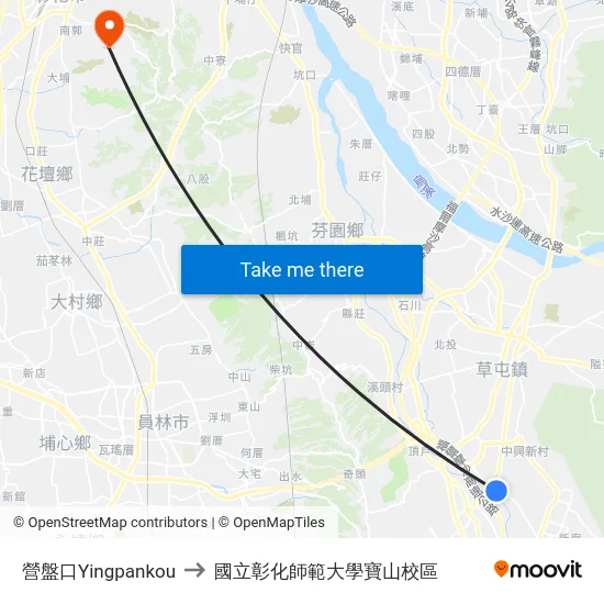 營盤口Yingpankou to 國立彰化師範大學寶山校區 map