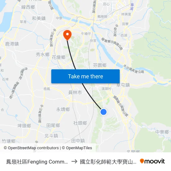 鳳嶺社區Fengling Community to 國立彰化師範大學寶山校區 map