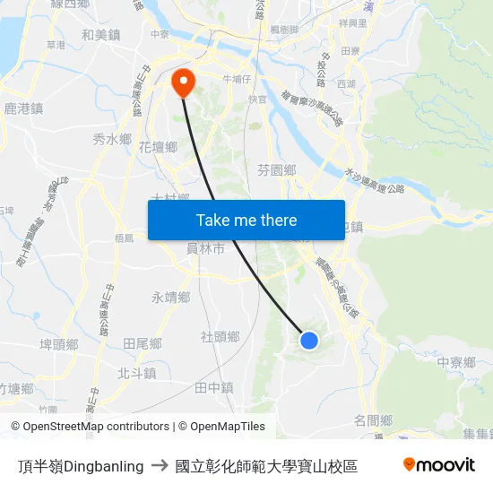 頂半嶺Dingbanling to 國立彰化師範大學寶山校區 map