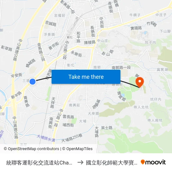 統聯客運彰化交流道站Changhua Ic. to 國立彰化師範大學寶山校區 map
