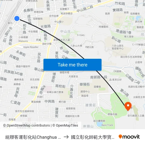 統聯客運彰化站Changhua Station to 國立彰化師範大學寶山校區 map