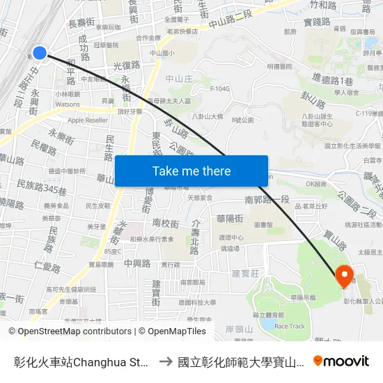 彰化火車站Changhua Station to 國立彰化師範大學寶山校區 map