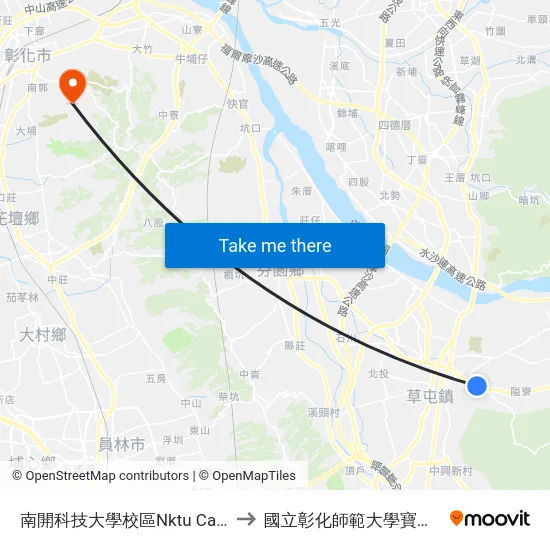 南開科技大學校區Nktu Campus to 國立彰化師範大學寶山校區 map