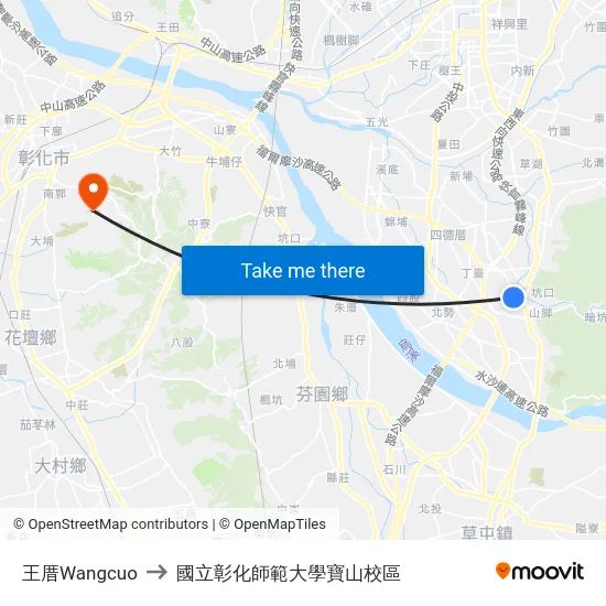 王厝Wangcuo to 國立彰化師範大學寶山校區 map