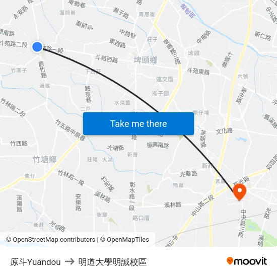 原斗Yuandou to 明道大學明誠校區 map