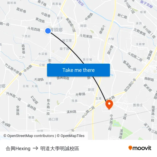 合興Hexing to 明道大學明誠校區 map