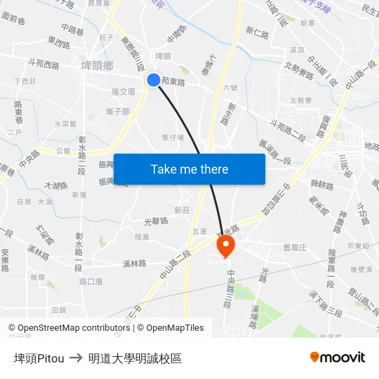 埤頭Pitou to 明道大學明誠校區 map