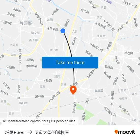 埔尾Puwei to 明道大學明誠校區 map