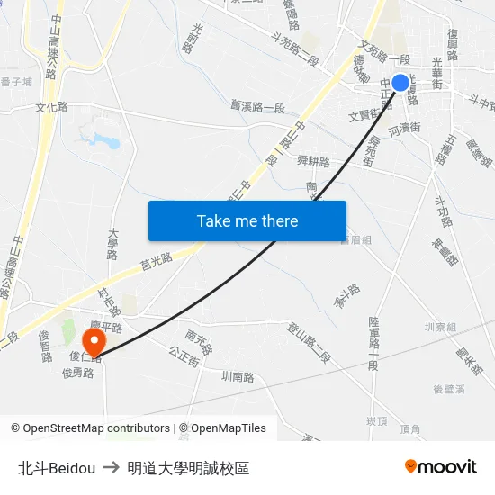 北斗Beidou to 明道大學明誠校區 map