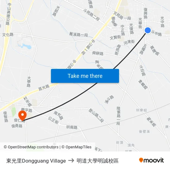 東光里Dongguang  Village to 明道大學明誠校區 map