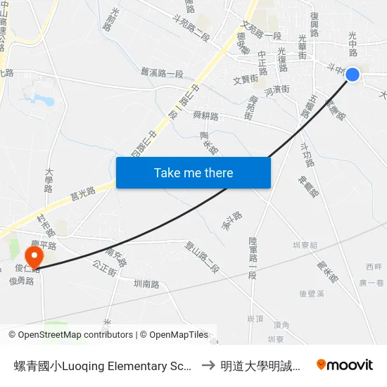 螺青國小Luoqing Elementary  School to 明道大學明誠校區 map