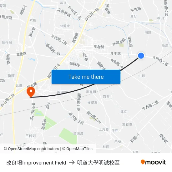 改良場Improvement  Field to 明道大學明誠校區 map