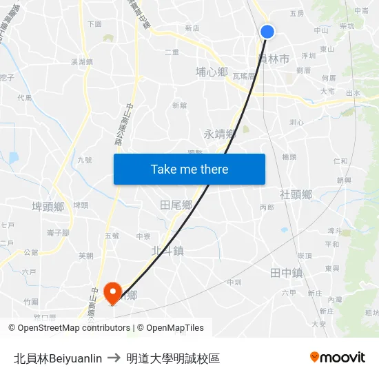 北員林Beiyuanlin to 明道大學明誠校區 map