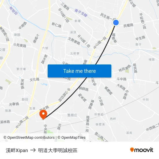 溪畔Xipan to 明道大學明誠校區 map