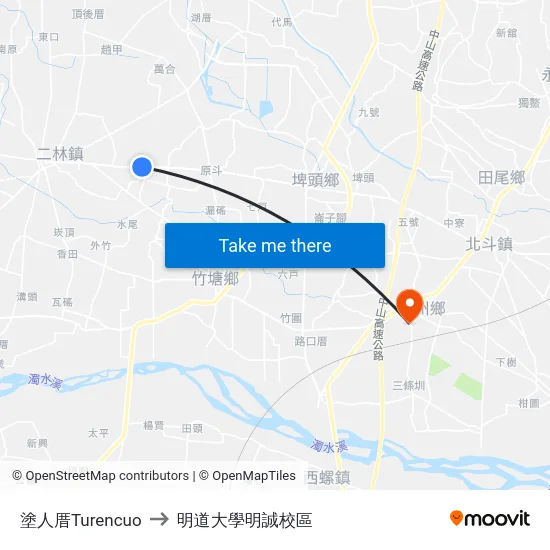 塗人厝Turencuo to 明道大學明誠校區 map