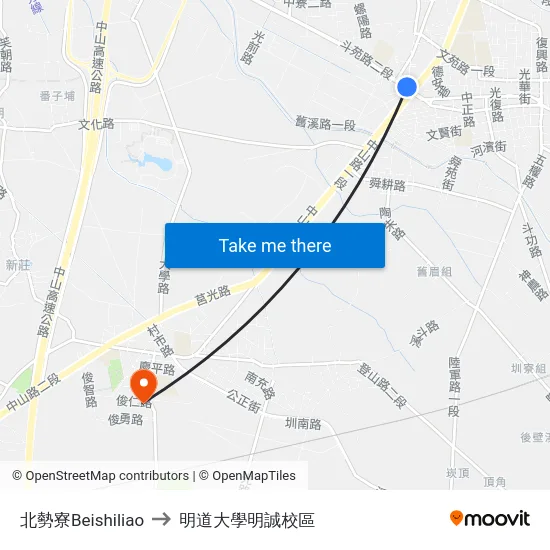 北勢寮Beishiliao to 明道大學明誠校區 map