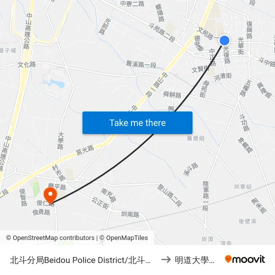 北斗分局Beidou Police District/北斗老街Beidou Old Street to 明道大學明誠校區 map