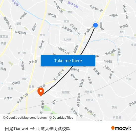 田尾Tianwei to 明道大學明誠校區 map