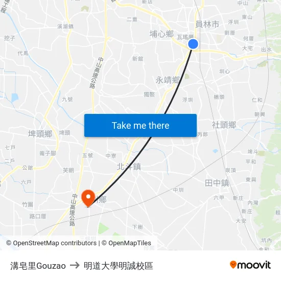 溝皂里Gouzao to 明道大學明誠校區 map