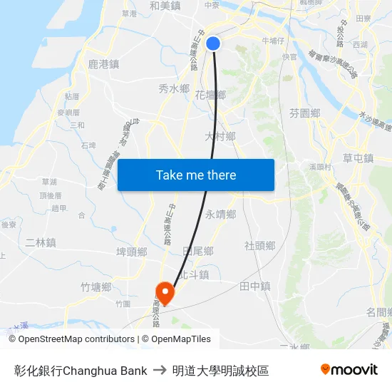 彰化銀行Changhua Bank to 明道大學明誠校區 map