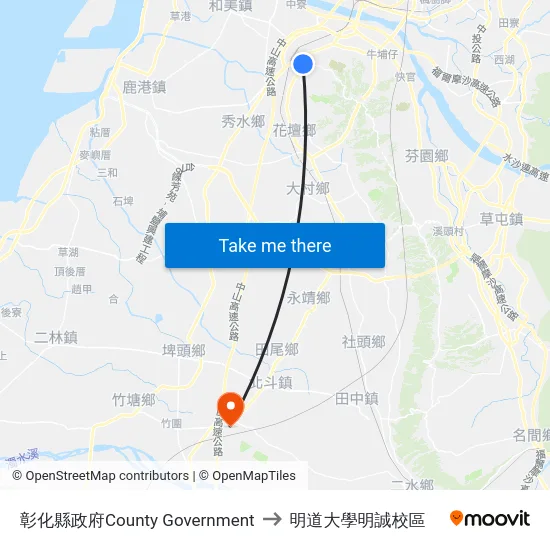 彰化縣政府County Government to 明道大學明誠校區 map