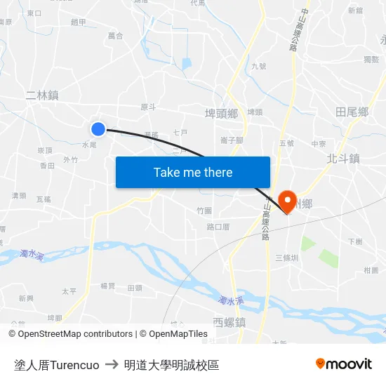 塗人厝Turencuo to 明道大學明誠校區 map