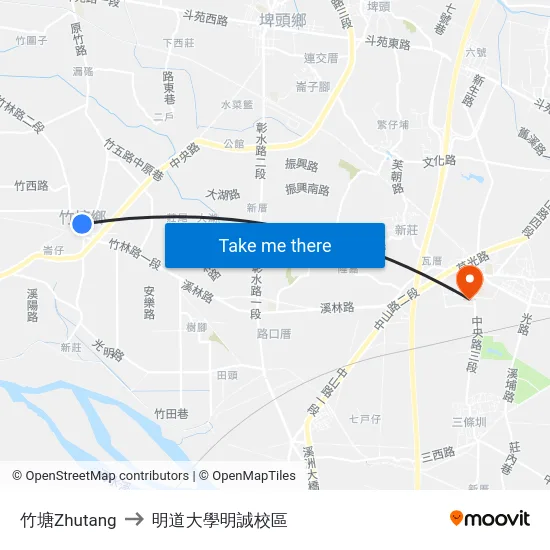 竹塘Zhutang to 明道大學明誠校區 map